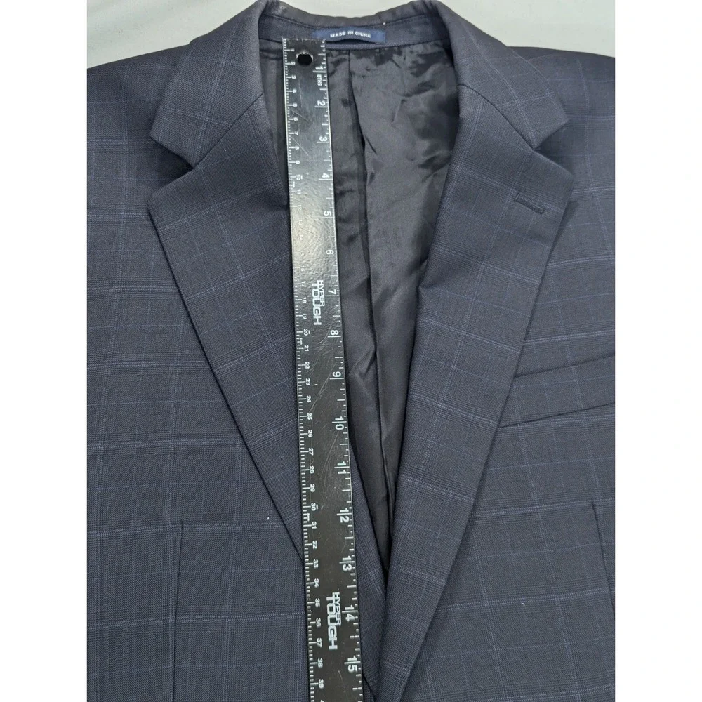 Ralph Lauren Blazer Sports Coat 100% Wool Blue Subtle Plaid Suit Jacket 41L 44